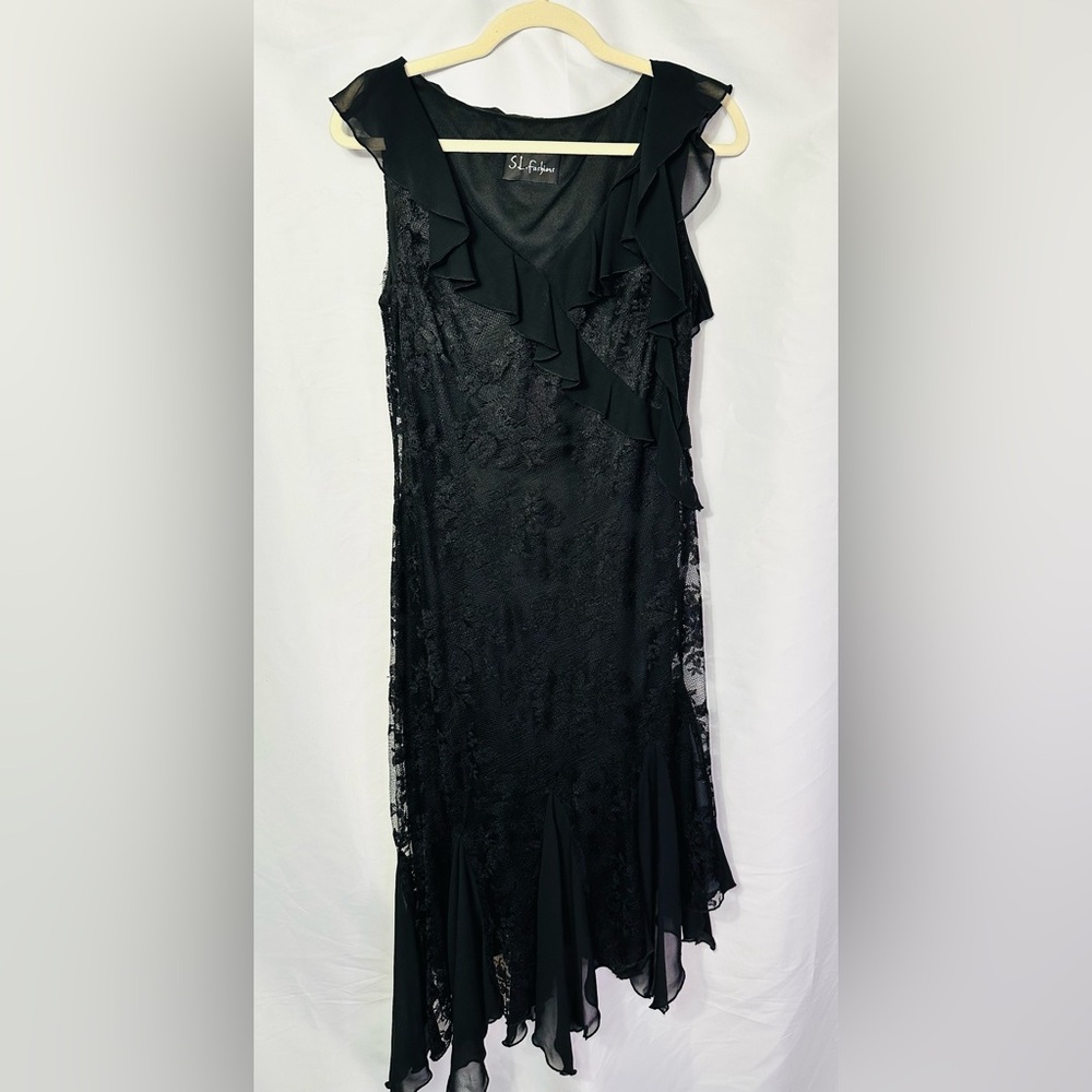 Vintage Black Lace and Sheer Sleeveless Dress WhimsiGoth 90's Dark Fairy